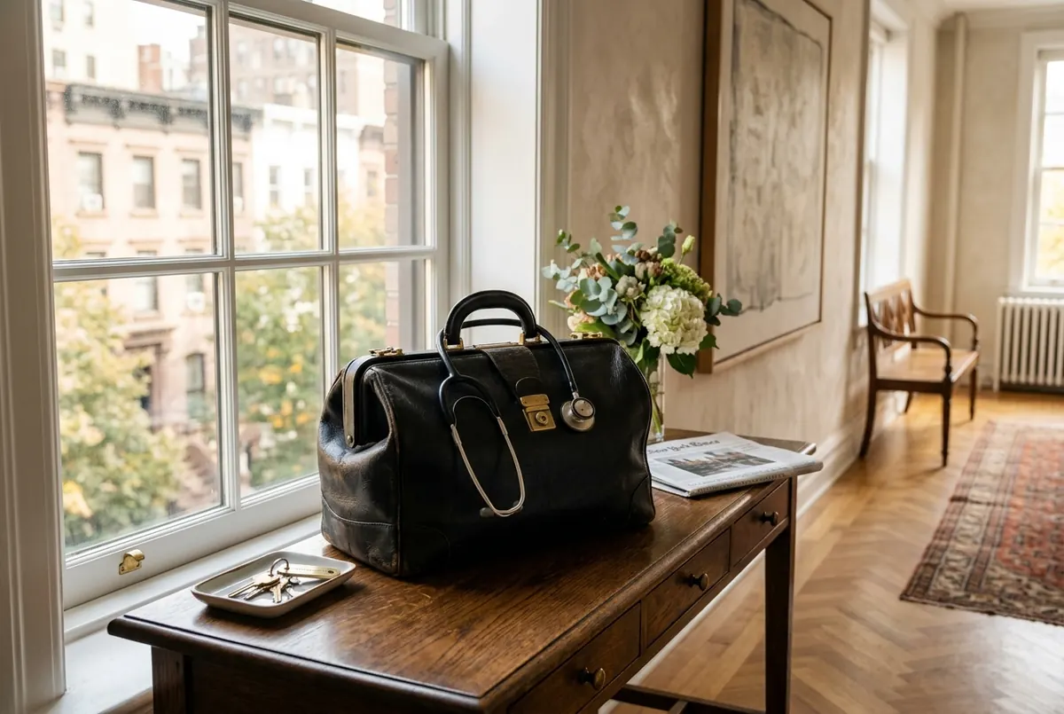 A house-call doctor’s bag at a New York home