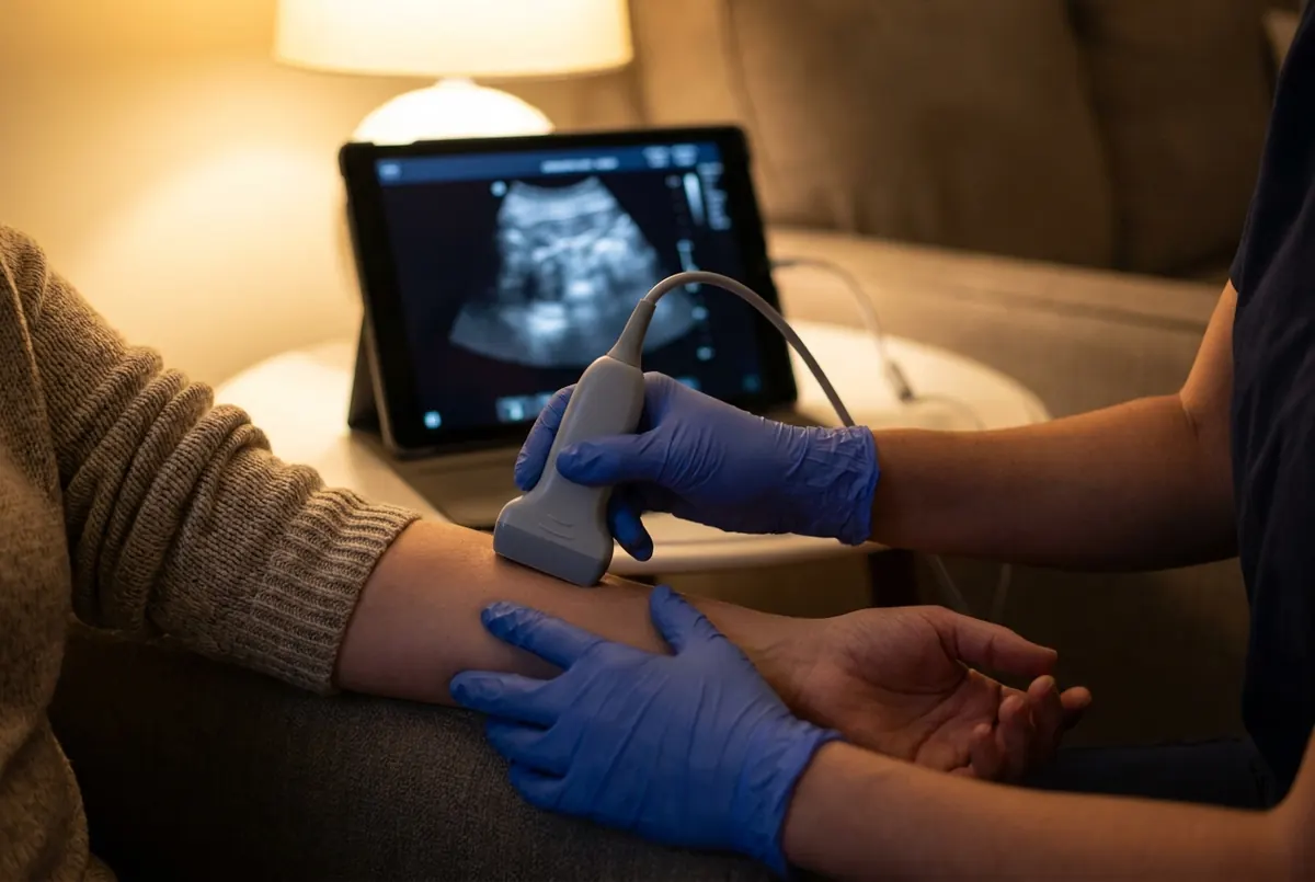 Physician performing a portable ultrasound at a patient’s home